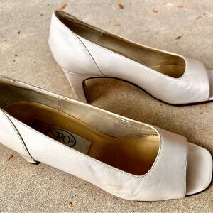 SRO Champagne Metallic Leather Open Toe Heels